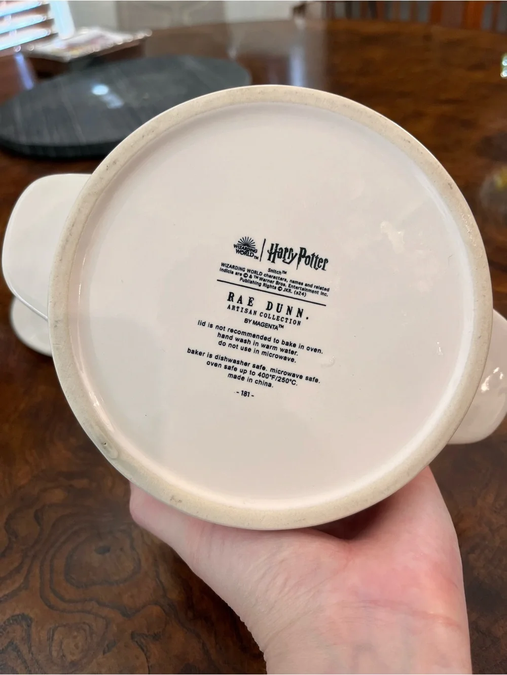 Rae Dunn White Ceramic Covered Dish with Gold Handle